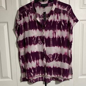 Lane Bryant NWT lightweight purple & white button down tie dye batik size 16